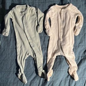 EUC Organic Onesies by Loved Baby - 2 footies sage and cream